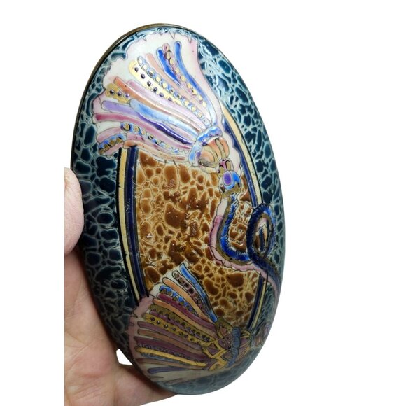 Vintage Decorative Oval Porcelain Box With Hand-Painted Macau Bird Design Gold D - Picture 11 of 14